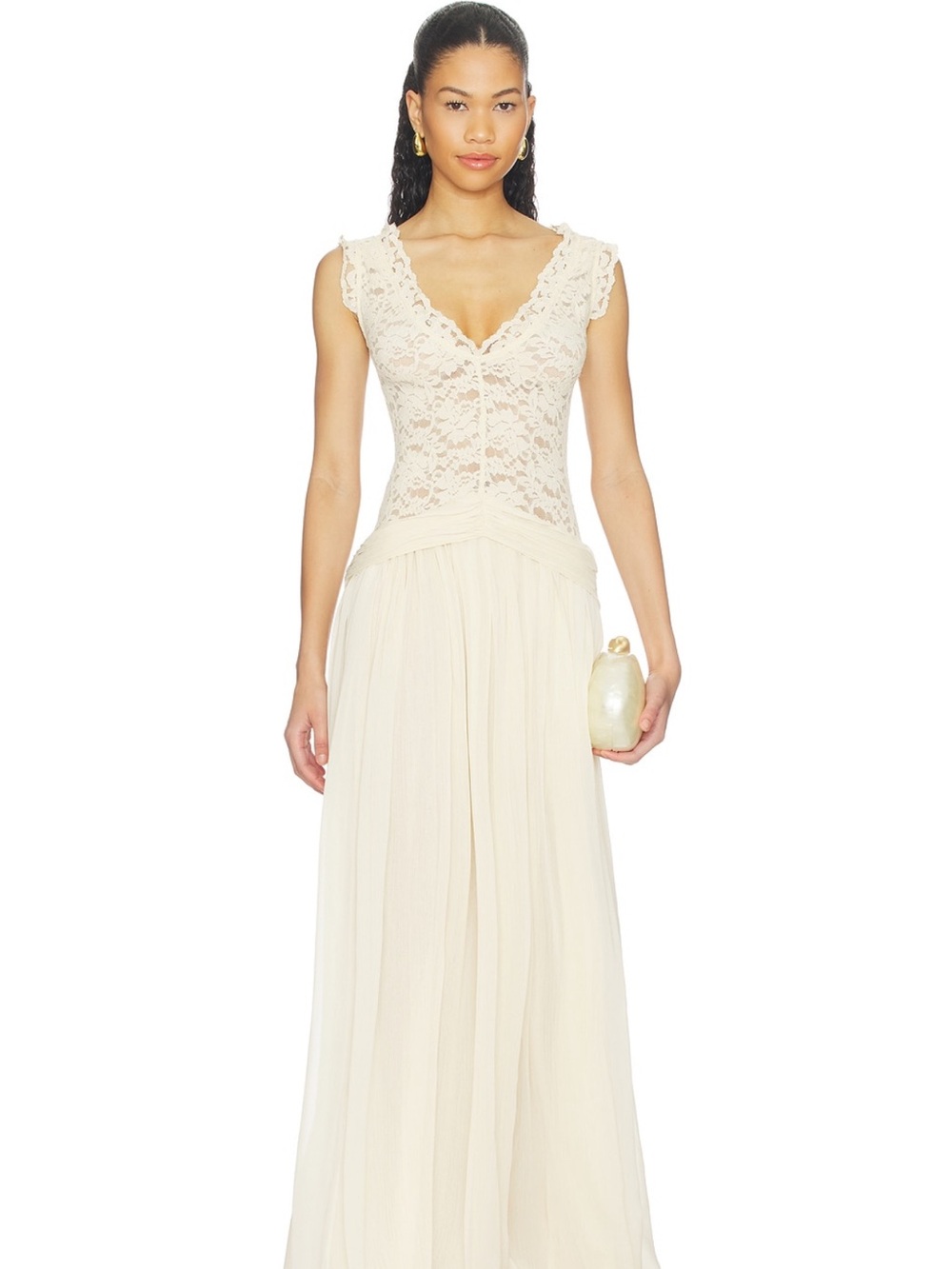 Arcina Ori Arabella Dress with V-Neck Bodice and Ivory Lace